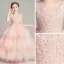 Chic / Belle Perle Rose Transparentes Robe Ceremonie Fille 2019 Robe Boule Encolure Dégagée Sans Manches Appliques En Dentelle Faux Diamant Longue Volants en Cascade Dos Nu Robe Pour Mariage