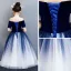 Elegant Navy Blue Gradient-Color Suede Flower Girl Dresses 2019 Ball Gown Off-The-Shoulder Short Sleeve Floor-Length / Long Ruffle Backless Wedding Party Dresses