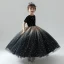 Chic / Beautiful Black Flower Girl Dresses 2019 Ball Gown Scoop Neck Short Sleeve Star Embroidered Glitter Tulle Floor-Length / Long Ruffle Wedding Party Dresses