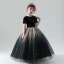 Chic / Beautiful Black Flower Girl Dresses 2019 Ball Gown Scoop Neck Short Sleeve Star Embroidered Glitter Tulle Floor-Length / Long Ruffle Wedding Party Dresses
