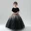 Chic / Beautiful Black Flower Girl Dresses 2019 Ball Gown Scoop Neck Short Sleeve Star Embroidered Glitter Tulle Floor-Length / Long Ruffle Wedding Party Dresses