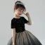 Chic / Beautiful Black Flower Girl Dresses 2019 Ball Gown Scoop Neck Short Sleeve Star Embroidered Glitter Tulle Floor-Length / Long Ruffle Wedding Party Dresses
