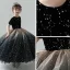 Chic / Beautiful Black Flower Girl Dresses 2019 Ball Gown Scoop Neck Short Sleeve Star Embroidered Glitter Tulle Floor-Length / Long Ruffle Wedding Party Dresses