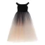 Chic / Beautiful Navy Blue Champagne Gradient-Color Suede Flower Girl Dresses 2019 A-Line / Princess Off-The-Shoulder Short Sleeve Floor-Length / Long Ruffle Backless Wedding Party Dresses