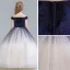 Chic / Beautiful Navy Blue Champagne Gradient-Color Suede Flower Girl Dresses 2019 A-Line / Princess Off-The-Shoulder Short Sleeve Floor-Length / Long Ruffle Backless Wedding Party Dresses