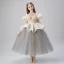 Elegant Champagne Grey Flower Girl Dresses 2019 Ball Gown See-through Scoop Neck Short Sleeve Glitter Tulle Floor-Length / Long Ruffle Wedding Party Dresses