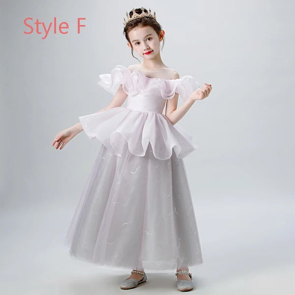 Elegant Champagne Grey Flower Girl Dresses 2019 Ball Gown See-through Scoop Neck Short Sleeve Glitter Tulle Floor-Length / Long Ruffle Wedding Party Dresses