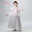 Elegant Champagne Grey Flower Girl Dresses 2019 Ball Gown See-through Scoop Neck Short Sleeve Glitter Tulle Floor-Length / Long Ruffle Wedding Party Dresses