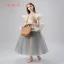 Elegant Champagne Grey Flower Girl Dresses 2019 Ball Gown See-through Scoop Neck Short Sleeve Glitter Tulle Floor-Length / Long Ruffle Wedding Party Dresses