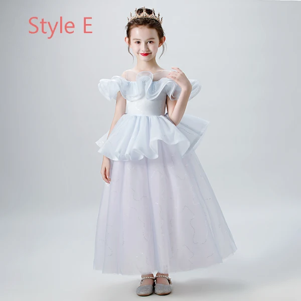 Elegant Champagne Grey Flower Girl Dresses 2019 Ball Gown See-through Scoop Neck Short Sleeve Glitter Tulle Floor-Length / Long Ruffle Wedding Party Dresses