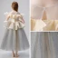 Elegant Champagne Grey Flower Girl Dresses 2019 Ball Gown See-through Scoop Neck Short Sleeve Glitter Tulle Floor-Length / Long Ruffle Wedding Party Dresses