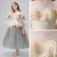 Elegant Champagne Grey Flower Girl Dresses 2019 Ball Gown See-through Scoop Neck Short Sleeve Glitter Tulle Floor-Length / Long Ruffle Wedding Party Dresses