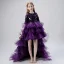 Haute Basse Grape Robe Ceremonie Fille 2019 Robe Boule Encolure Dégagée 1/2 Manches Gland Paillettes Asymétrique Volants en Cascade Robe Pour Mariage