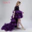 Haute Basse Grape Robe Ceremonie Fille 2019 Robe Boule Encolure Dégagée 1/2 Manches Gland Paillettes Asymétrique Volants en Cascade Robe Pour Mariage