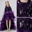Haute Basse Grape Robe Ceremonie Fille 2019 Robe Boule Encolure Dégagée 1/2 Manches Gland Paillettes Asymétrique Volants en Cascade Robe Pour Mariage