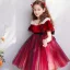 Chic / Beautiful Burgundy Flower Girl Dresses 2019 Ball Gown Scoop Neck Short Sleeve Bow Glitter Tulle Short Ruffle Wedding Party Dresses
