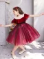 Chic / Beautiful Burgundy Flower Girl Dresses 2019 Ball Gown Scoop Neck Short Sleeve Bow Glitter Tulle Short Ruffle Wedding Party Dresses