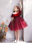 Chic / Beautiful Burgundy Flower Girl Dresses 2019 Ball Gown Scoop Neck Short Sleeve Bow Glitter Tulle Short Ruffle Wedding Party Dresses
