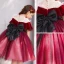 Chic / Beautiful Burgundy Flower Girl Dresses 2019 Ball Gown Scoop Neck Short Sleeve Bow Glitter Tulle Short Ruffle Wedding Party Dresses