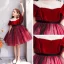 Chic / Beautiful Burgundy Flower Girl Dresses 2019 Ball Gown Scoop Neck Short Sleeve Bow Glitter Tulle Short Ruffle Wedding Party Dresses