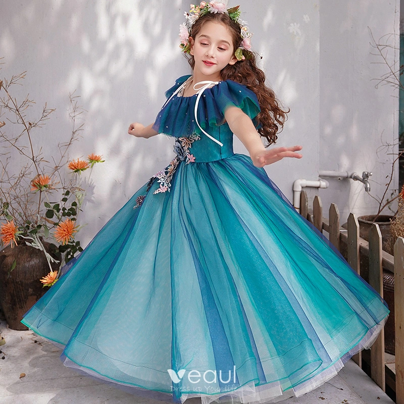 Chic Beautiful Ink Blue Flower Girl Dresses 2019 Princess Off