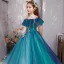 Chic / Belle Bleu D'encre Robe Ceremonie Fille 2019 Princesse De l'épaule Manches Courtes Appliques En Dentelle Perle Longue Volants Dos Nu Robe Pour Mariage