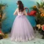 Chic / Beautiful Lavender See-through Flower Girl Dresses 2019 Ball Gown V-Neck Sleeveless Appliques Lace Pearl Floor-Length / Long Ruffle Wedding Party Dresses