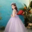 Chic / Beautiful Lavender See-through Flower Girl Dresses 2019 Ball Gown V-Neck Sleeveless Appliques Lace Pearl Floor-Length / Long Ruffle Wedding Party Dresses