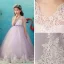 Chic / Beautiful Lavender See-through Flower Girl Dresses 2019 Ball Gown V-Neck Sleeveless Appliques Lace Pearl Floor-Length / Long Ruffle Wedding Party Dresses
