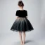 Mode Schwarz Blumenmädchenkleider 2019 Ballkleid Rundhalsausschnitt Kurze Ärmel Schleife Stoffgürtel Glanz Tülle Kurze Rüschen Kleider Für Hochzeit