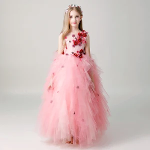 Chic Beautiful Candy Pink Flower Girl Dresses 2019 Ball Gown Scoop Neck Sleeveless Appliques Flower Floor Length Long Cascading Ruffles Wedding Party Dresses