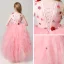 Snygga / Fina Godis Rosa Brudnäbbsklänning 2019 Balklänning Urringning Ärmlös Appliqués Blomma Långa Cascading Volanger Klänning Till Bröllop