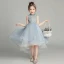 Vintage / Retro Sky Blue Flower Girl Dresses 2019 Ball Gown High Neck Sleeveless Appliques Lace Beading Asymmetrical Ruffle Wedding Party Dresses