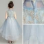 Vintage / Retro Sky Blue Flower Girl Dresses 2019 Ball Gown High Neck Sleeveless Appliques Lace Beading Asymmetrical Ruffle Wedding Party Dresses