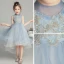 Vintage / Retro Sky Blue Flower Girl Dresses 2019 Ball Gown High Neck Sleeveless Appliques Lace Beading Asymmetrical Ruffle Wedding Party Dresses