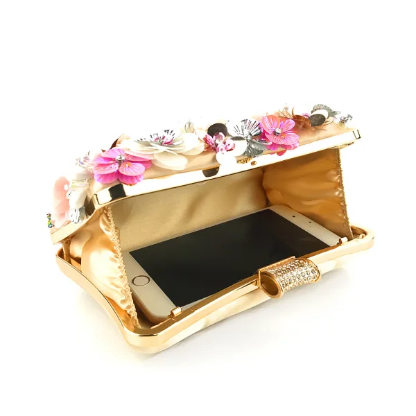 Chic / Beautiful Yellow Rhinestone Pearl Sequins Outdoor / Garden Clutch Bags 2023 Satin