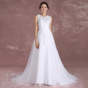 Élégant Blanche Robe De Mariée 2018 Princesse Encolure Dégagée Sans Manches Appliques En Dentelle Ceinture Détachable Tribunal Train