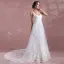 Elegant White Wedding Dresses 2018 A-Line / Princess Shoulders Sleeveless Backless Appliques Lace Court Train Ruffle