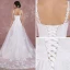 Elegant White Wedding Dresses 2018 A-Line / Princess Shoulders Sleeveless Backless Appliques Lace Court Train Ruffle