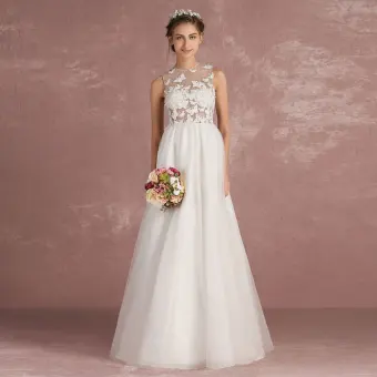 Sexy Ivory Pierced Wedding Dresses 2018 Empire Scoop Neck Sleeveless Appliques Butterfly Floor Length Long