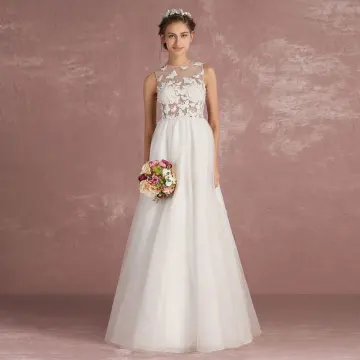 Sexy Ivoire Percé Robe De Mariée 2018 Empire Encolure Dégagée Sans Manches Appliques Papillon Longue