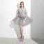 Chic / Beautiful Affordable Formal Dresses Party Dresses 2017 Lace Appliques Flower Backless V-Neck Sleeveless Short Grey Ball Gown