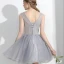 Chic / Beautiful Affordable Formal Dresses Party Dresses 2017 Lace Appliques Flower Backless V-Neck Sleeveless Short Grey Ball Gown