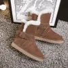 Mode Schneestiefel 2017 Braun Leder Ankle Boots Wildleder Schleife Freizeit Winter Flache Stiefel Damen