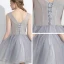 Chic / Beautiful Affordable Formal Dresses Party Dresses 2017 Lace Appliques Flower Backless V-Neck Sleeveless Short Grey Ball Gown