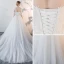 Charmant Ivory / Creme Sommer Durchsichtige Brautkleider 2018 A Linie Rundhalsausschnitt 3/4 Ärmel Rückenfreies Applikationen Mit Spitze Durchbohrt Rüschen Kapelle-Schleppe