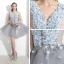 Chic / Beautiful Affordable Formal Dresses Party Dresses 2017 Lace Appliques Flower Backless V-Neck Sleeveless Short Grey Ball Gown