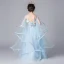 Elegant Sky Blue See-through Flower Girl Dresses 2019 A-Line / Princess Scoop Neck Bell sleeves Appliques Flower Floor-Length / Long Ruffle Backless Wedding Party Dresses