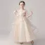 Elegant Sky Blue See-through Flower Girl Dresses 2019 A-Line / Princess Scoop Neck Bell sleeves Appliques Flower Floor-Length / Long Ruffle Backless Wedding Party Dresses