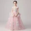 Chic / Beautiful Pearl Pink Flower Girl Dresses 2019 Ball Gown Off-The-Shoulder Short Sleeve Appliques Flower Beading Pearl Floor-Length / Long Ruffle Backless Wedding Party Dresses